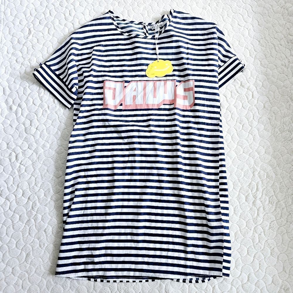 New Kling striped tee shirt dress jaws new with tags spellout 2 XS - Picture 4 of 8